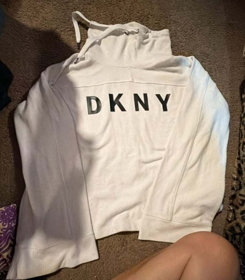 DKNY Sport Women's White Long Sleeve Logo Hoodie Sweatshirt